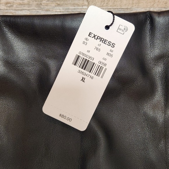EXPRESS Faux Leather Midi Skirt with Front Slit Black Size XL Edgy Chic Pencil - Picture 4 of 14